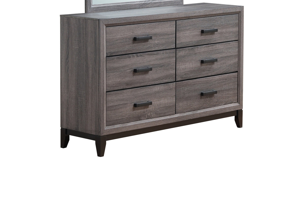 58" Gray Solid and Manufactured Wood Six Drawer Double Dresser
