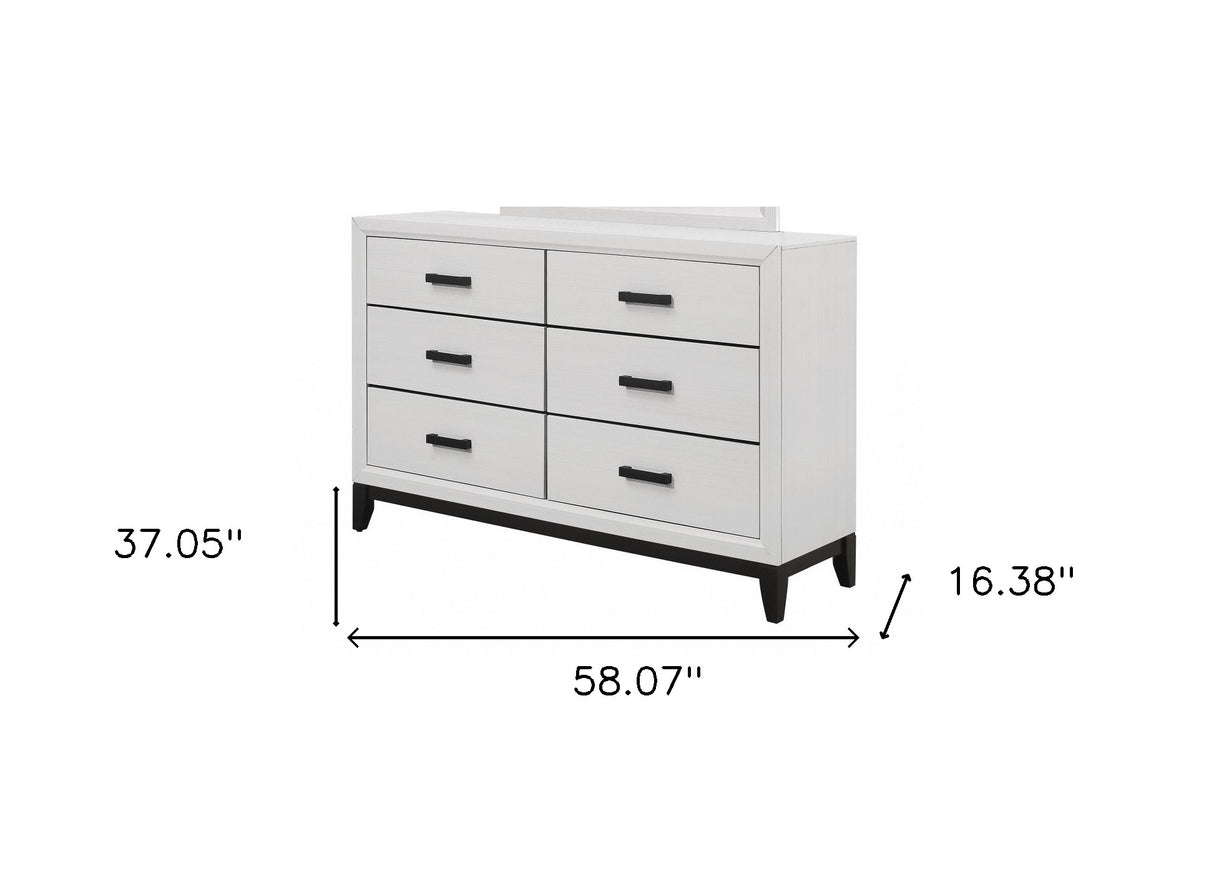 58" White Solid Wood Six Drawer Double Dresser