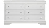 58" Metallic White Solid Wood Six Drawer Double Dresser