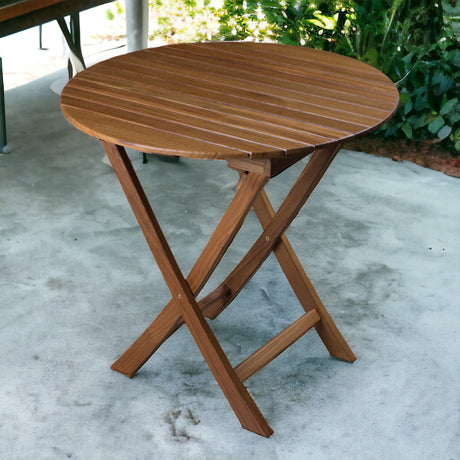 30" Brown Rounded Solid Wood Folding Outdoor Side Table