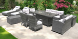 Twelve Piece Outdoor Gray Wicker Multiple Chairs Seating Group Fire Pit Included with White Cushions