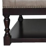 35" Gray And Dark Brown Leather And Solid Wood Coffee Table With Shelf