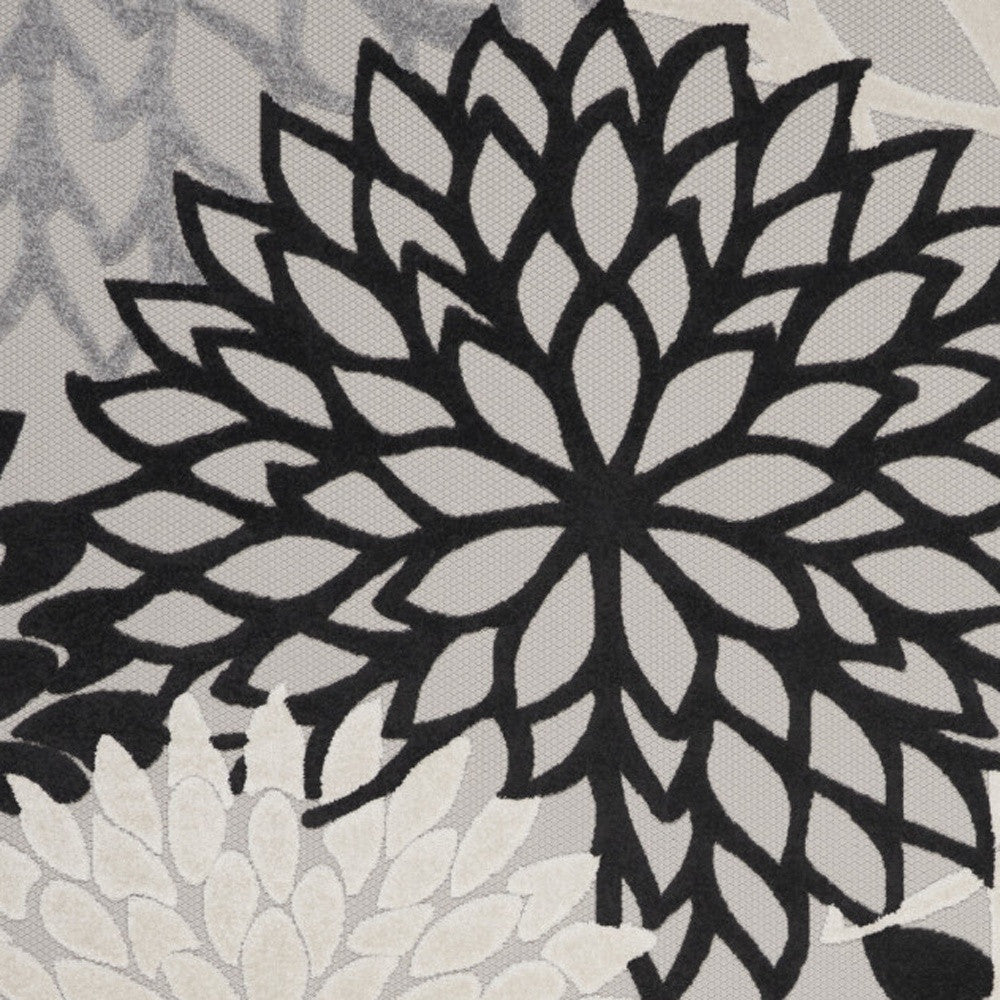 12' X 15' Black And White Floral Non Skid Indoor Outdoor Area Rug