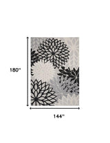 12' X 15' Black And White Floral Non Skid Indoor Outdoor Area Rug