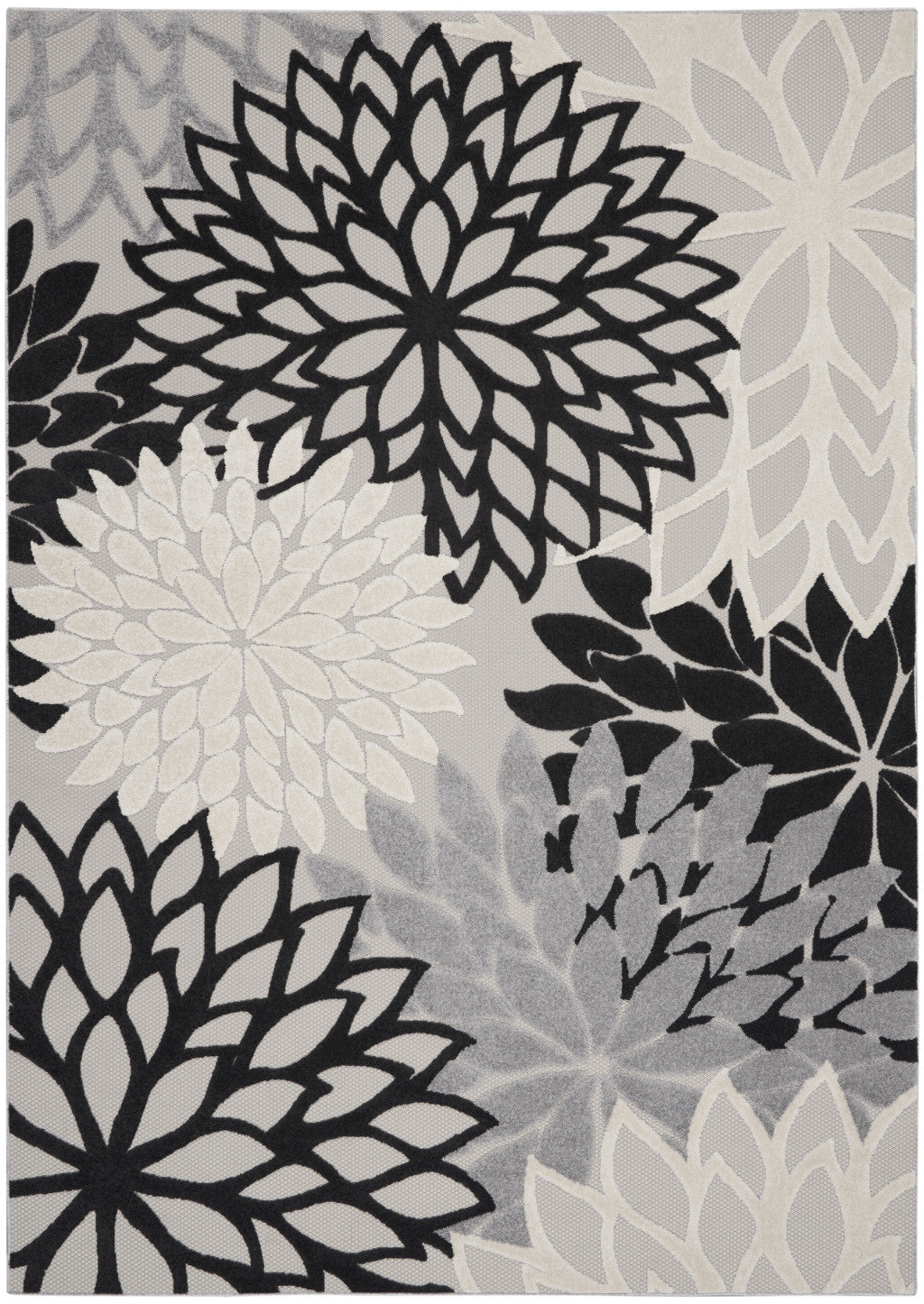 12' X 15' Black And White Floral Non Skid Indoor Outdoor Area Rug