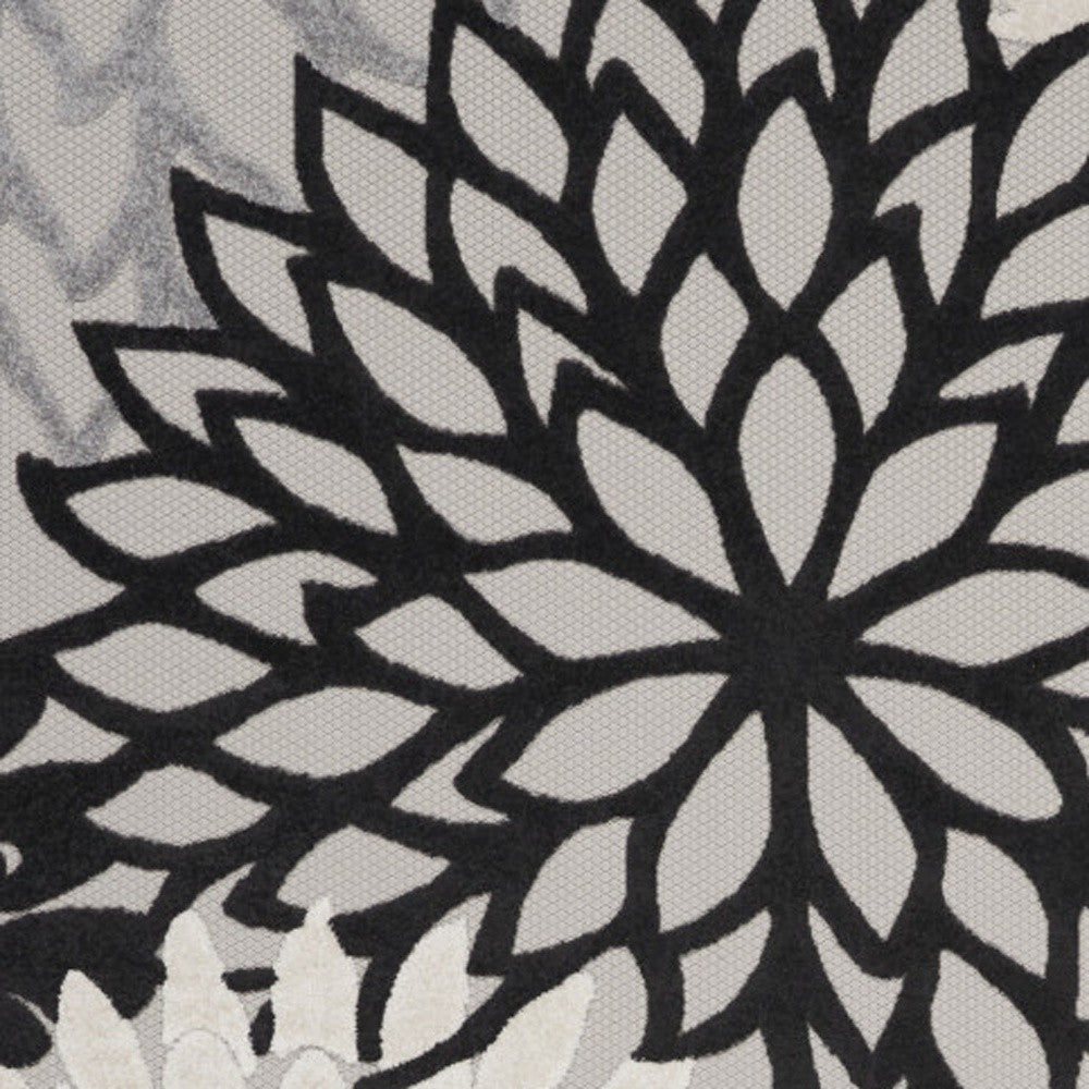 12' X 15' Black And White Floral Non Skid Indoor Outdoor Area Rug