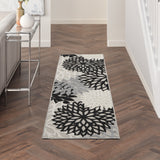 2' X 6' Black And White Floral Non Skid Indoor Outdoor Runner Rug