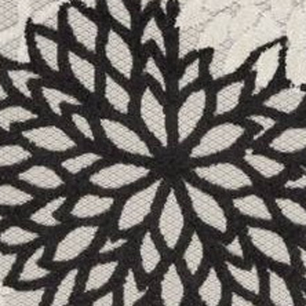 2' X 6' Black And White Floral Non Skid Indoor Outdoor Runner Rug