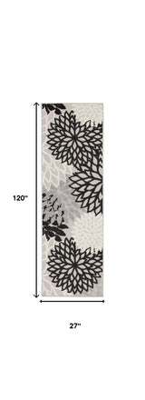 2' X 10' Black And White Floral Non Skid Indoor Outdoor Runner Rug