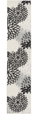 2' X 12' Black And White Floral Non Skid Indoor Outdoor Runner Rug