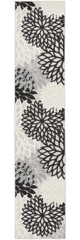 2' X 12' Black And White Floral Non Skid Indoor Outdoor Runner Rug