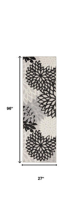 2' X 8' Black And White Floral Non Skid Indoor Outdoor Runner Rug