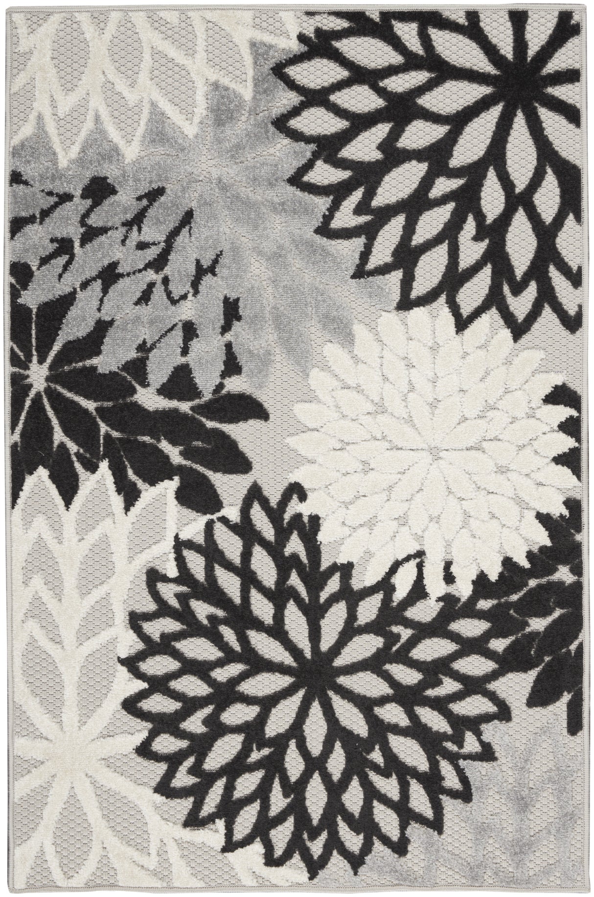 3' X 4' Black And White Floral Non Skid Indoor Outdoor Area Rug