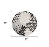 8' X 8' Black And White Round Floral Non Skid Indoor Outdoor Area Rug