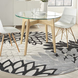 8' X 8' Black And White Round Floral Non Skid Indoor Outdoor Area Rug