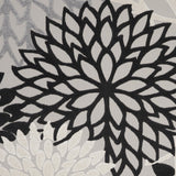 9' X 12' Black And White Floral Non Skid Indoor Outdoor Area Rug