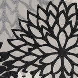 9' X 12' Black And White Floral Non Skid Indoor Outdoor Area Rug