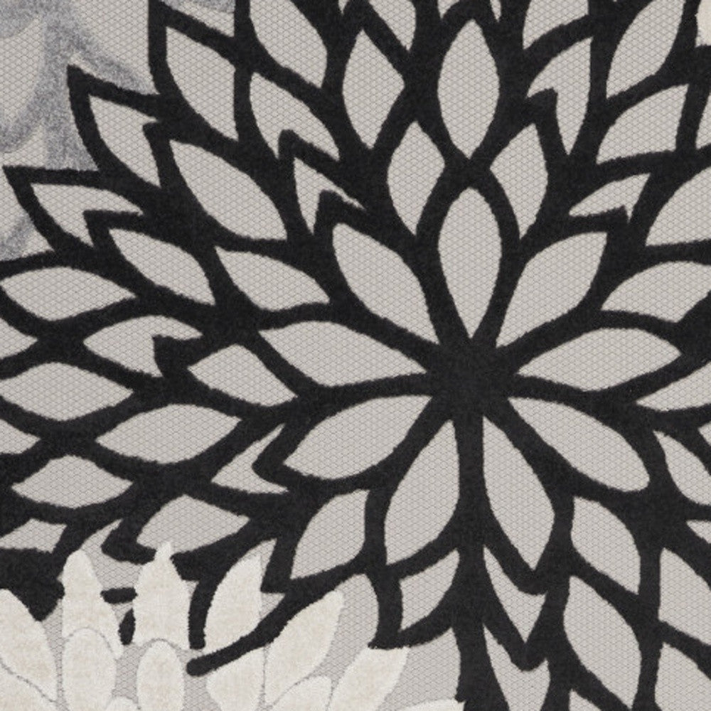 10' X 13' Black And White Floral Non Skid Indoor Outdoor Area Rug