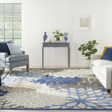 9' X 12' Blue Floral Non Skid Indoor Outdoor Area Rug