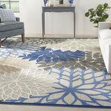 9' X 12' Blue Floral Non Skid Indoor Outdoor Area Rug