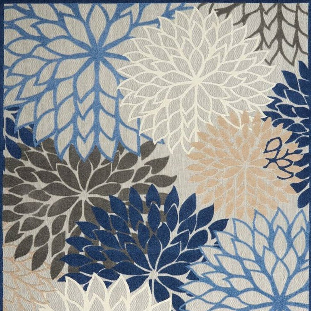 9' X 12' Blue Floral Non Skid Indoor Outdoor Area Rug