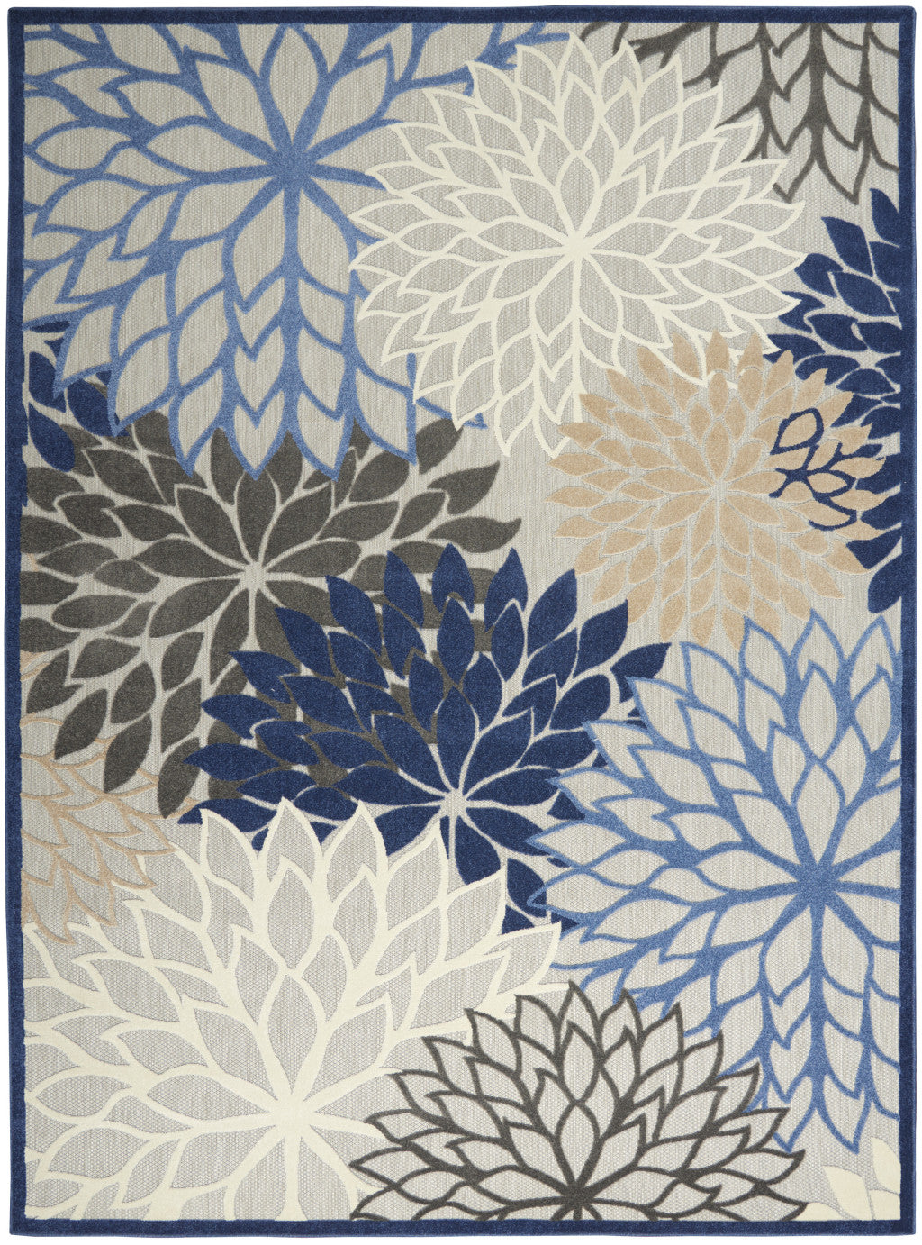 9' X 12' Blue Floral Non Skid Indoor Outdoor Area Rug