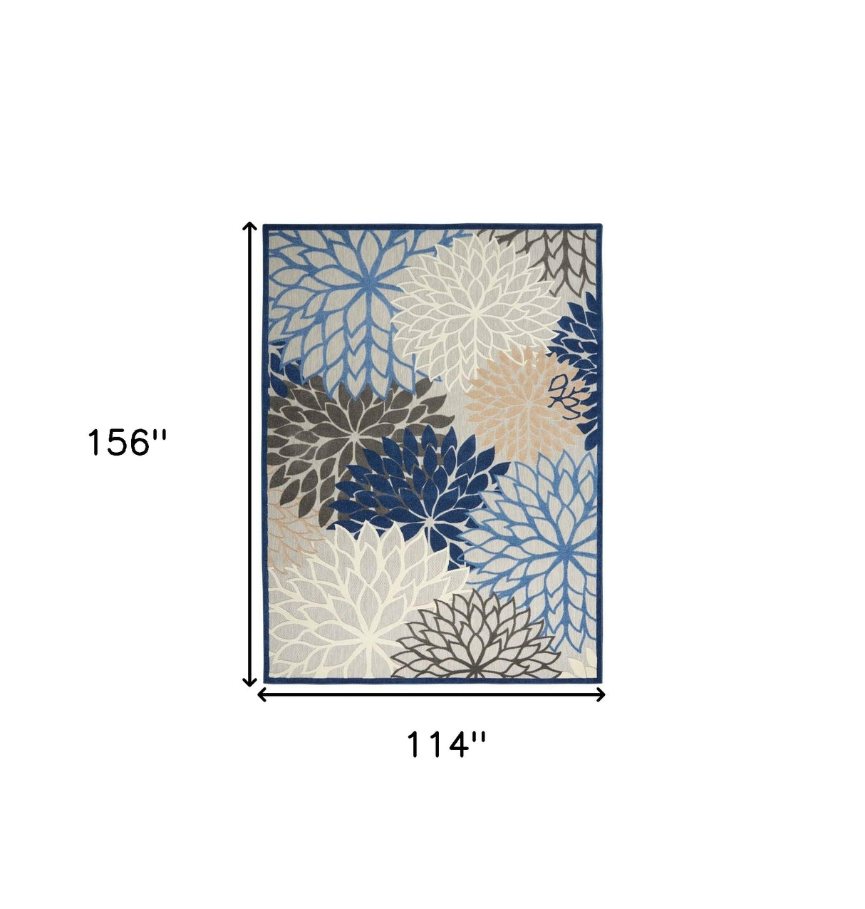 10' X 13' Blue Floral Non Skid Indoor Outdoor Area Rug