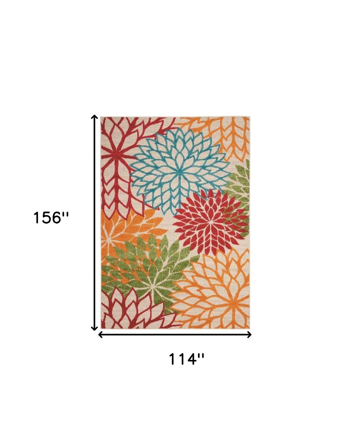 10' X 13' Green Floral Non Skid Indoor Outdoor Area Rug