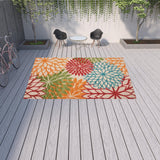 10' X 13' Green Floral Non Skid Indoor Outdoor Area Rug