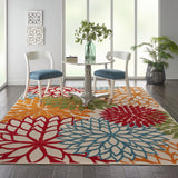 10' X 13' Green Floral Non Skid Indoor Outdoor Area Rug