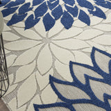 10' X 13' Ivory And Navy Floral Non Skid Indoor Outdoor Area Rug