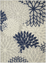 10' X 13' Ivory And Navy Floral Non Skid Indoor Outdoor Area Rug