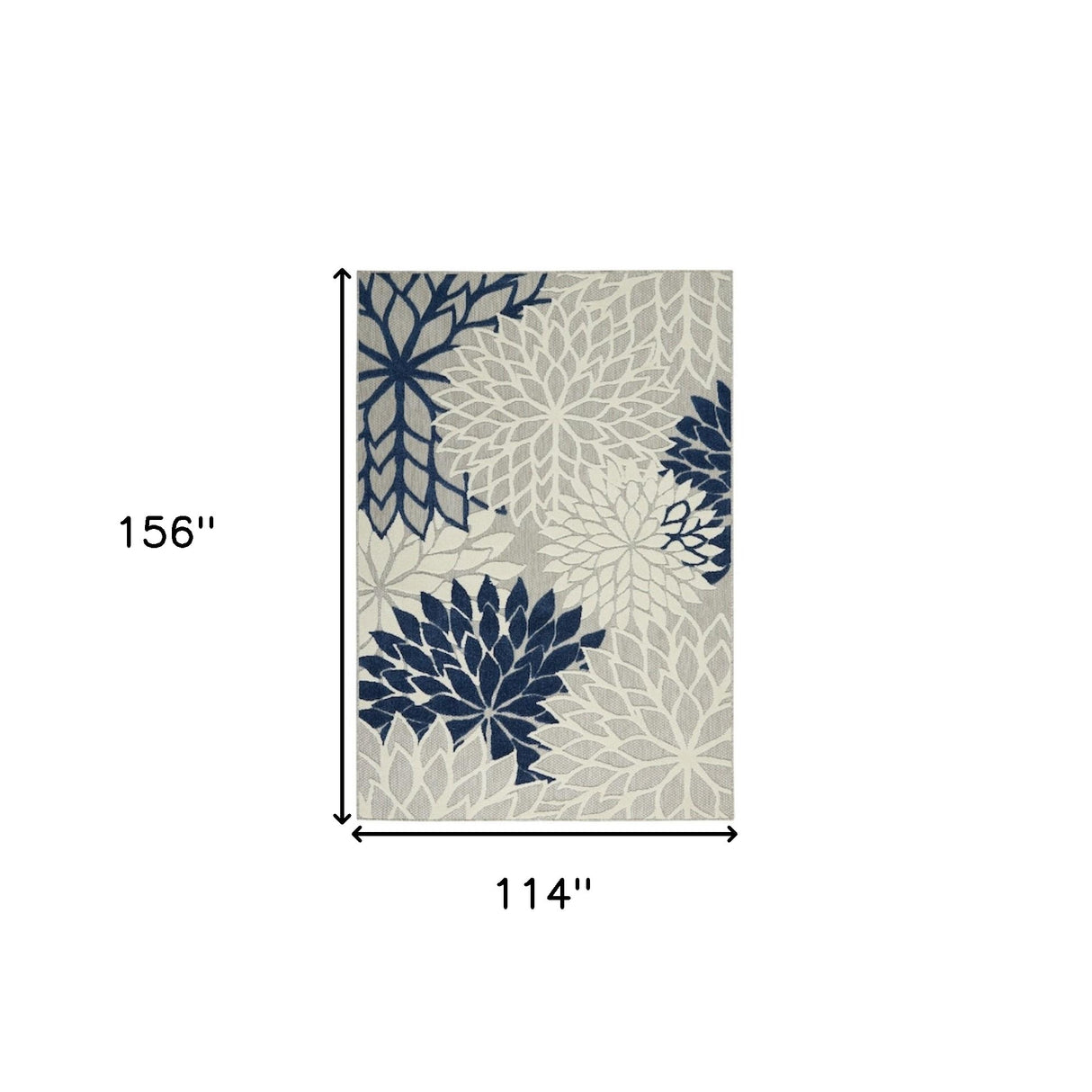 10' X 13' Ivory And Navy Floral Non Skid Indoor Outdoor Area Rug