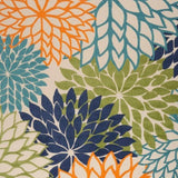 9' X 12' Orange Green And Blue Floral Non Skid Indoor Outdoor Area Rug