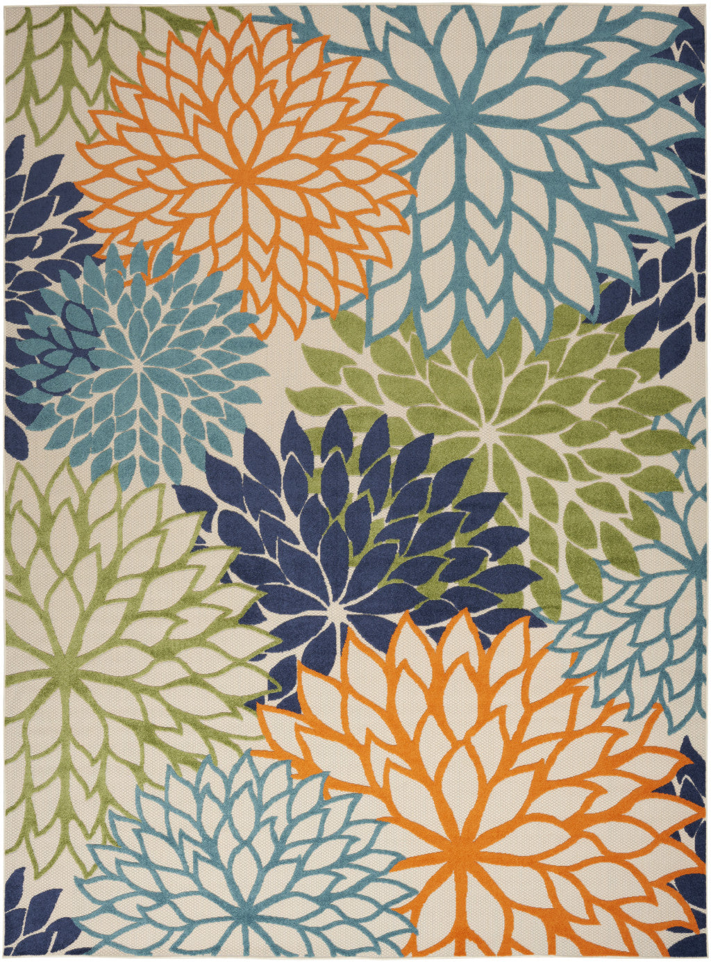 9' X 12' Orange Green And Blue Floral Non Skid Indoor Outdoor Area Rug