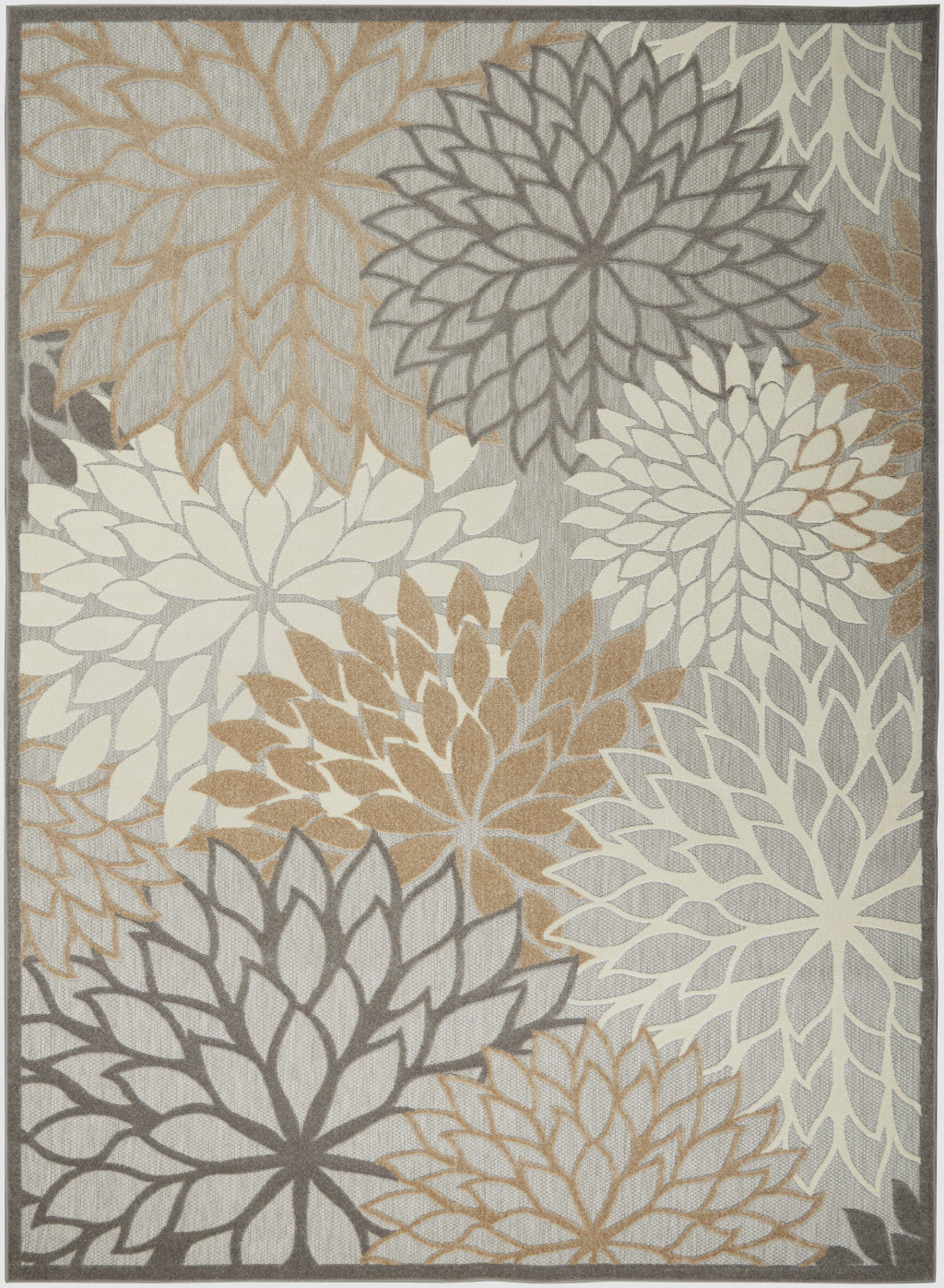 9' X 12' Natural Floral Non Skid Indoor Outdoor Area Rug