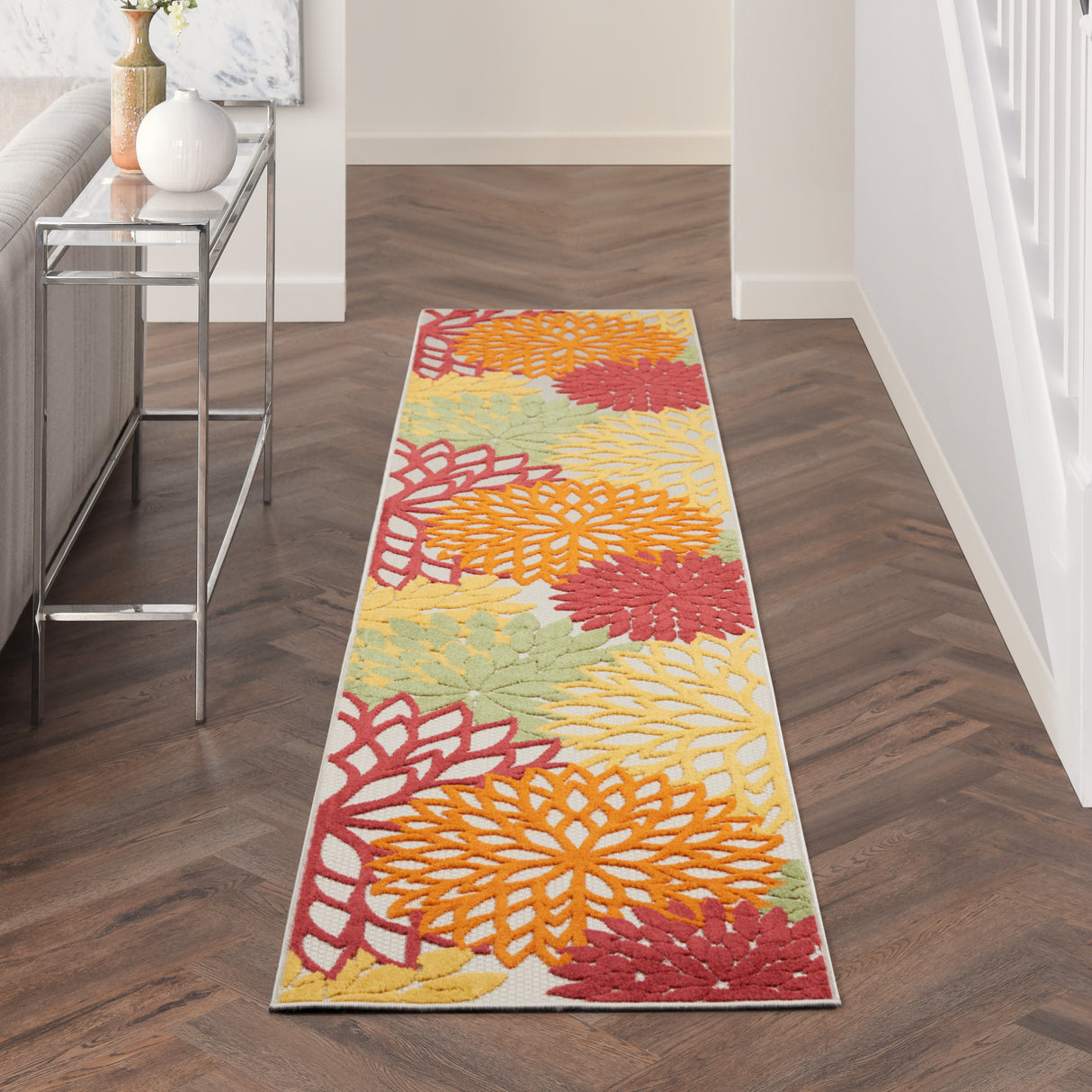 2' X 10' Red Floral Non Skid Runner Rug