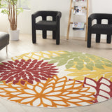 8' X 8' Red Round Floral Non Skid Indoor Outdoor Area Rug