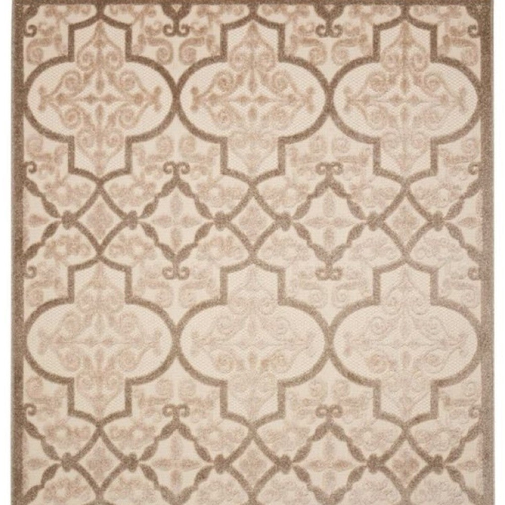 10' X 13' Cream Ikat Non Skid Indoor Outdoor Area Rug