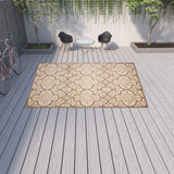 10' X 13' Cream Ikat Non Skid Indoor Outdoor Area Rug