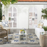 12' X 15' Blue And Grey Ikat Non Skid Indoor Outdoor Area Rug