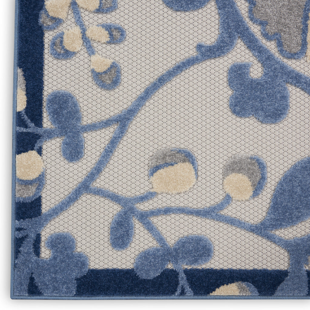 2' X 6' Blue And Grey Toile Non Skid Indoor Outdoor Runner Rug