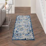 2' X 6' Blue And Grey Toile Non Skid Indoor Outdoor Runner Rug