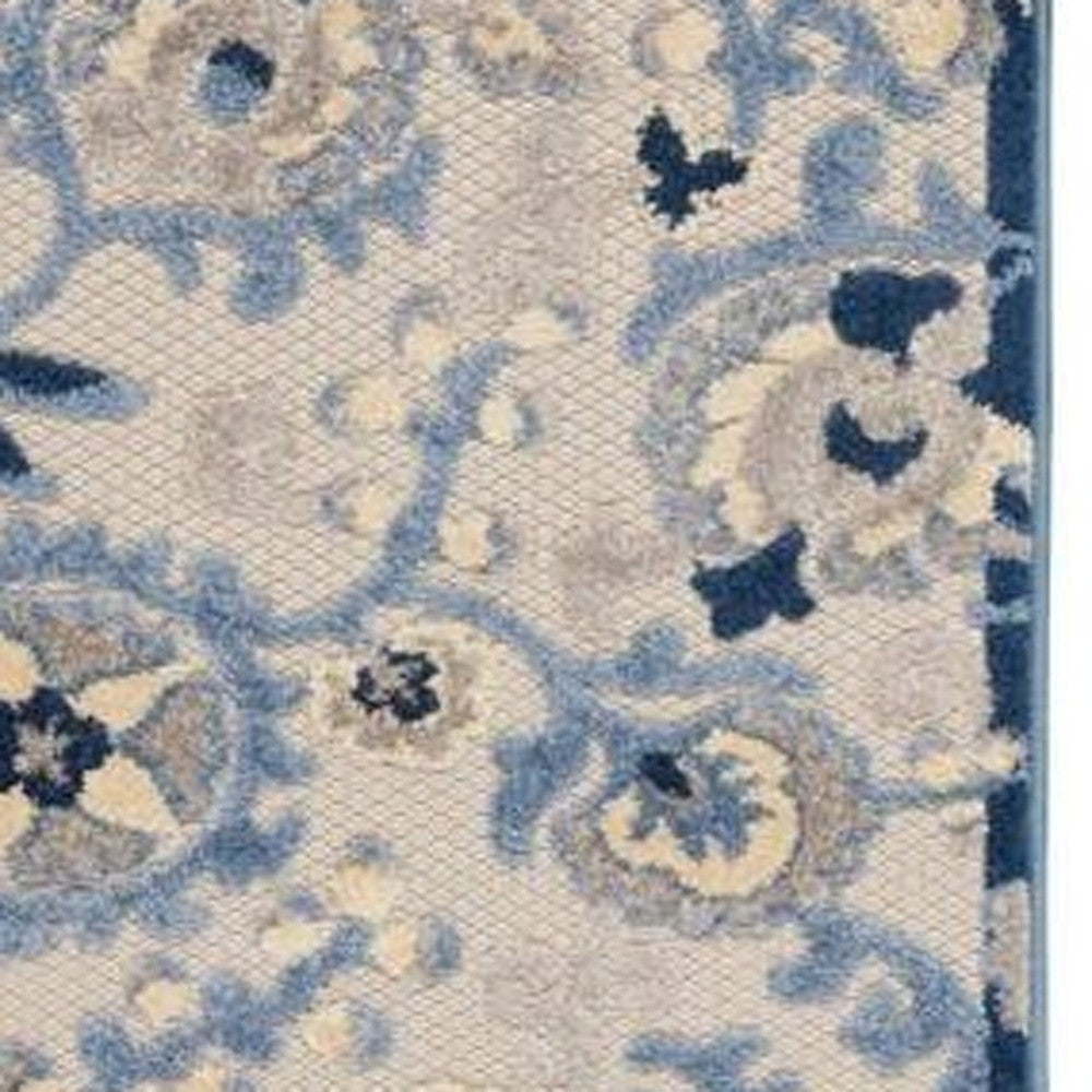 2' X 6' Blue And Grey Toile Non Skid Indoor Outdoor Runner Rug