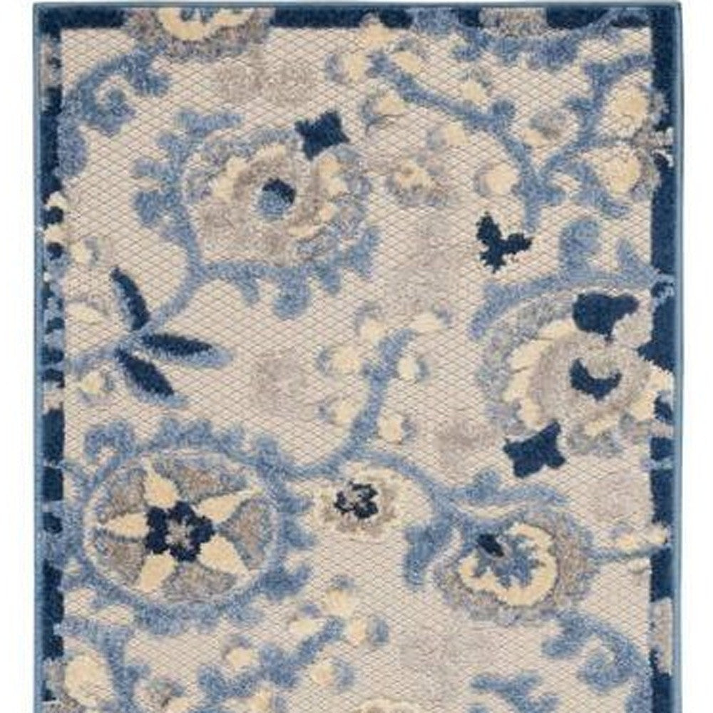 2' X 6' Blue And Grey Toile Non Skid Indoor Outdoor Runner Rug