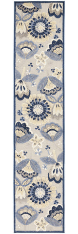 2' X 10' Blue And Grey Floral Non Skid Indoor Outdoor Runner Rug