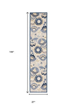 2' X 12' Blue And Grey Floral Non Skid Indoor Outdoor Runner Rug