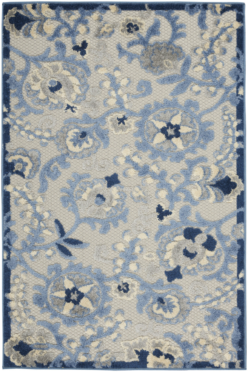 3' X 4' Blue And Grey Toile Non Skid Indoor Outdoor Area Rug