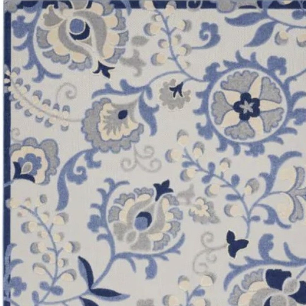 3' X 4' Blue And Grey Toile Non Skid Indoor Outdoor Area Rug