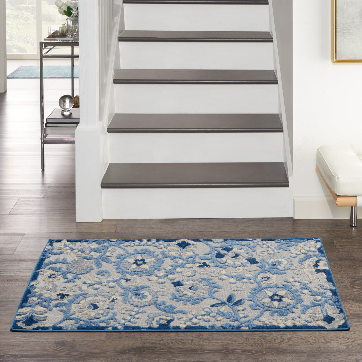 3' X 4' Blue And Grey Toile Non Skid Indoor Outdoor Area Rug